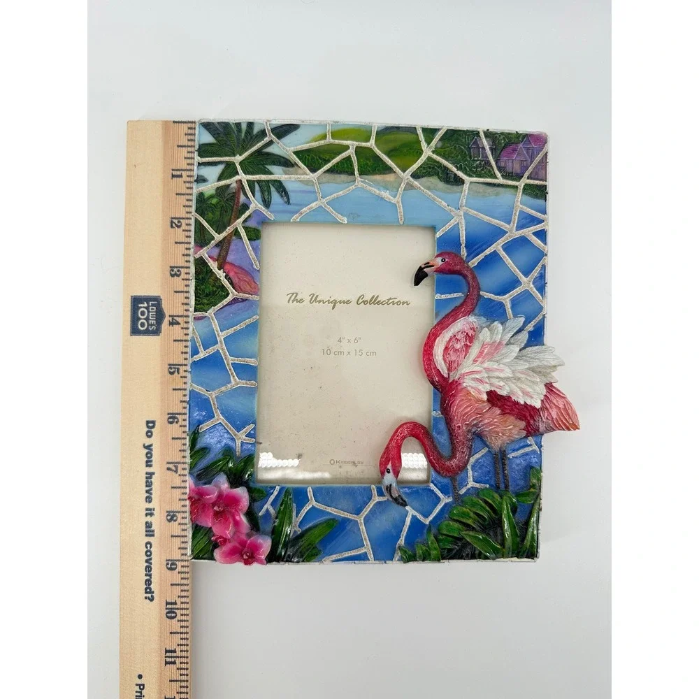 The Unique Collection Tropical Flamingo 3D Resin Mosaic Picture Frame 4x6 Beach